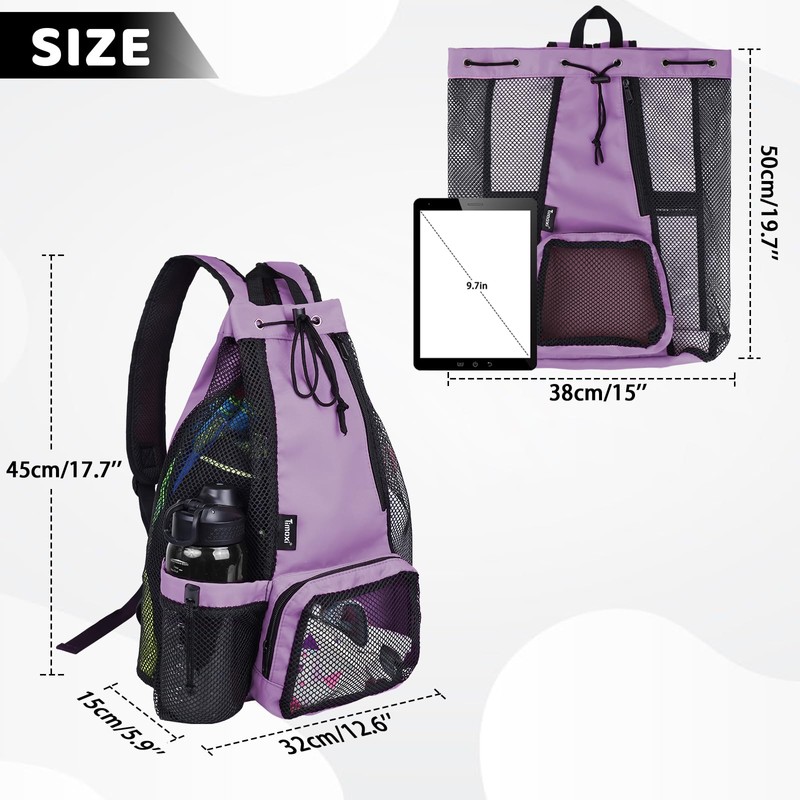 Timoxi Swim Bag Beach Backpack with Padded Shoulder Strap Mesh