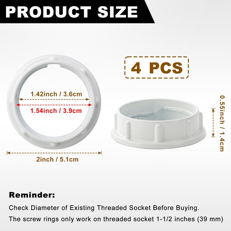 Light Socket Shade Ring - 4Pcs, E26 Ceramic Light Socket