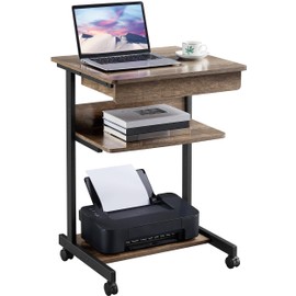Topeakmart Rolling Computer Desk for Small Spaces, Laptop Computer Desk with Wheels, Mobile Standing Desk Compact Student Bedside Table Taupe Wood
