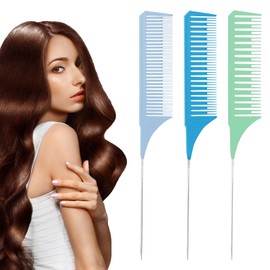 MHDUYEG 3 Pieces Highlight Comb 3 Colour Hair Highlight Comb Handle Comb Needle Handle Hairdressing Comb Professional Antistatic Highlight Comb for Hair Mottling and Dyeing Styling
