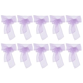 10Pcs Organza Banquet Chair Sash Exquisite Chair Bows Sashes for Wedding Party DecorationLight Purple