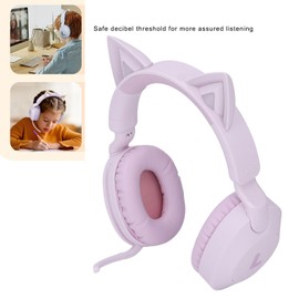 Cat Ear Headphones for Kids & Adults, Wire Less BT5.4 Stereo Sound Music Gaming Headset with Mic & Volume Control, Wired Foldable LED Light Up Over Ear Headphones, 35H Playtime