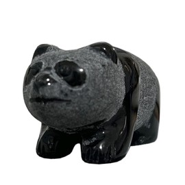 Bacatgem - Figura de panda de obsidiana negra natural, cristales tallados a mano de 1.5 pulgadas y estatua de piedra curativa para decoración del hogar