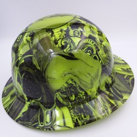 Wet Works Imaging Customized Pyramex Full Brim Green Bad Bones Hard Hat with Ratcheting Suspension