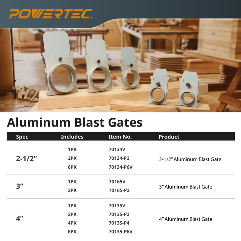 POWERTEC 70134-P2 2-1/2-Inch Aluminum Blast Gate for Dust Collector, Dust