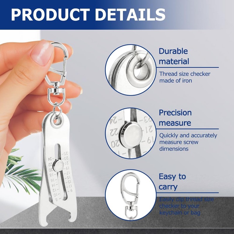 Pilarmuture Portable Precise Thread Size Checker Keychain,Precise Bolt Size Finder