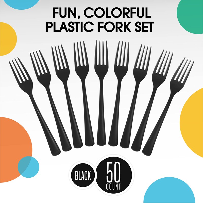 Exquisite Black Plastic Forks 50 Pieces Black Forks Disposable Utensils