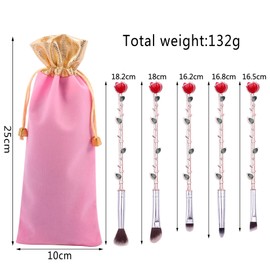 JORCEDI 5 Pcs Beauty Eye Shadow and the Beast Rose Flower Shape Makeup Brushes Set Artists with Gift Bag For Professional Makeup Artist Dress Up Lovers Makeup Beginner Makeup Lovers (Rose Gold)