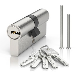 MANICAF Lock Cylinder 35/35 Cylinder Lock with 5 Keys, Profile Cylinder, Door Cylinder Lockable on Both Sides, Euro Copper Cylinder Lock
