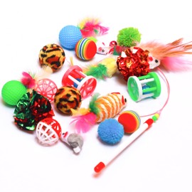 Shizhoo 20 PCS Cat Toys Variety Pack, Indoor Play Assortments Set for Kittens Including Colorful Balls and Bells, Mouse, Crinkle Balls, Cat Teaser for Interactive Play