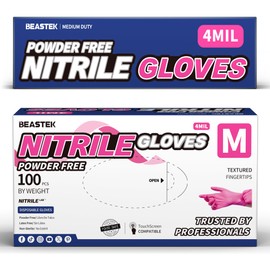 Beastek Nitrile Exam Gloves, 4 Mil 100 Pcs Powder-Free Latex-Free Medical Cooking Food-Safe Disposable Gloves, Orchid Red (Medium)