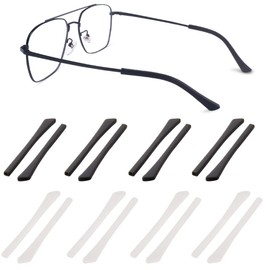 Junsika Eyeglass Temple End Tips Soft Silicone Anti Slip Eyeglass Replacement Temples for Flat Thin Eyeglass Legs 8 Pairs Black