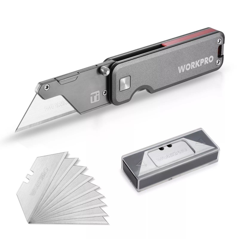 WORKPRO Premium Titanium Utility Knife CNC Unibody w/10 Extra Blades