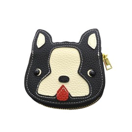 BabyLips French Bull Genuine Leather Card Case, Credit Card Case with Coin Purse, Cute Dog, Thin, Slim, Lightweight, Large Capacity, Holds 12 Genuine Cow Leather, Characters, Women's, Men's, Solid