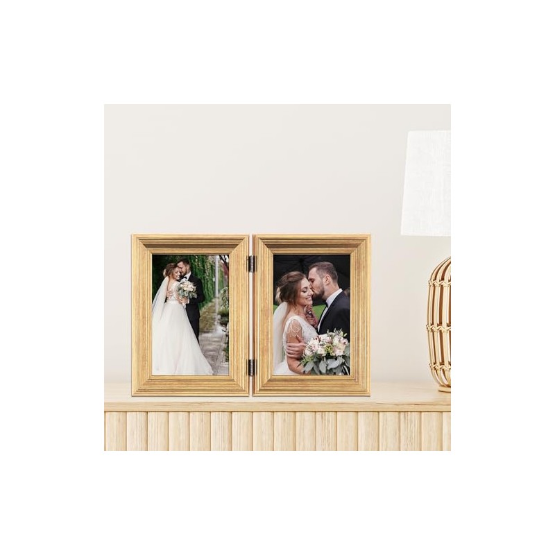 Lawrence Frames 4x6 Hinged Double Sutter Burnished Gold Picture Frame