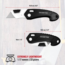 EDCSMYTHS Folding Pocket Utility Knife, Weather & Rust Resistant ABS Plastic Body, Ergonomic Design, Strong Grip, Built-in Keyring/Lanyard Hole, Easy Open/Close Folding Blade, Large 2 Piece