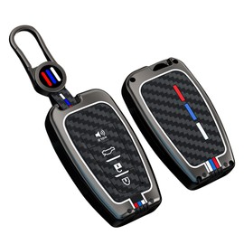 SANRILY Carbon Fiber Pattern 4 Button Smart Key Fob Cover Fit for Toyota RAV4 Camry 2018-2024 Corolla Avalon C-HR Prius GT86 Highlander Keyless Luminous Key Shell with Keychain Black