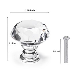 Nicunom 30 Pack Cabinet Knobs Crystal, 30 mm Glass Drawer Pulls Diamond Shape Dresser Knobs with Screws for Kitchen, Bathroom Cabinet, Dresser and Cupboard