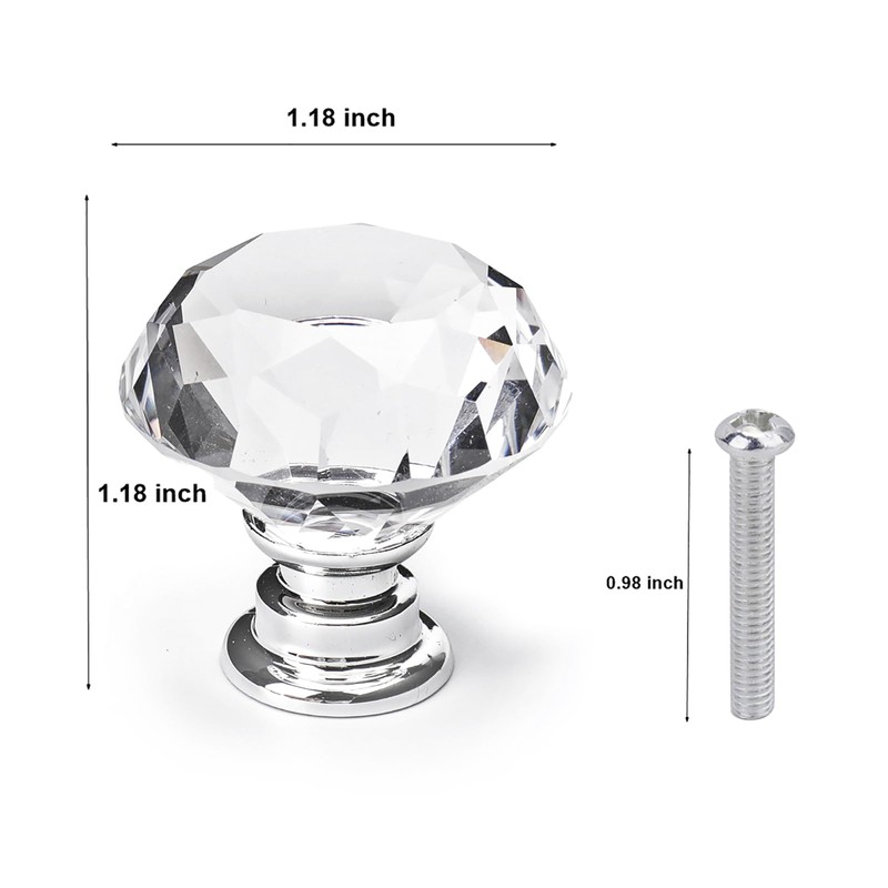 Nicunom 30 Pack Cabinet Knobs Crystal, 30 mm Glass Drawer