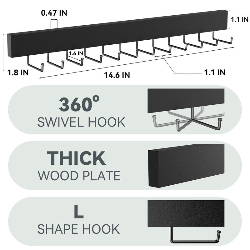 HOMEBROS Tie Rack Wall Mount, Wooden Closet Tie Hanger with