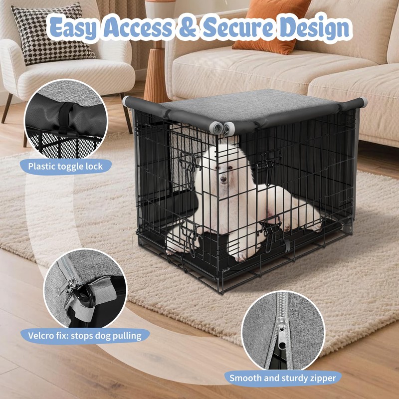Akinerri Dog Crate Cover with Mesh Window, Double Door Waterproof