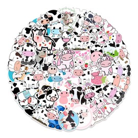 100Pcs Cute PVC Cow Stickers, LIOUCBD Animal Waterproof Aesthetic Stickers Gifts for Kids Teens Boys and Girls, Bulk Decals for Water Bottle Laptop Pack Phone Skateboard