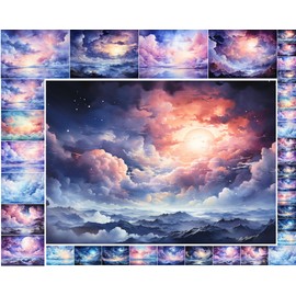 Decoupage Paper Pack (35 Sheets 6"x8") Stunning Sunsets and Night Skies Over Mountains and Oceans FLONZ Vintage Illustration Pictures Cards for Decoupage, Craft and Scrapbooking
