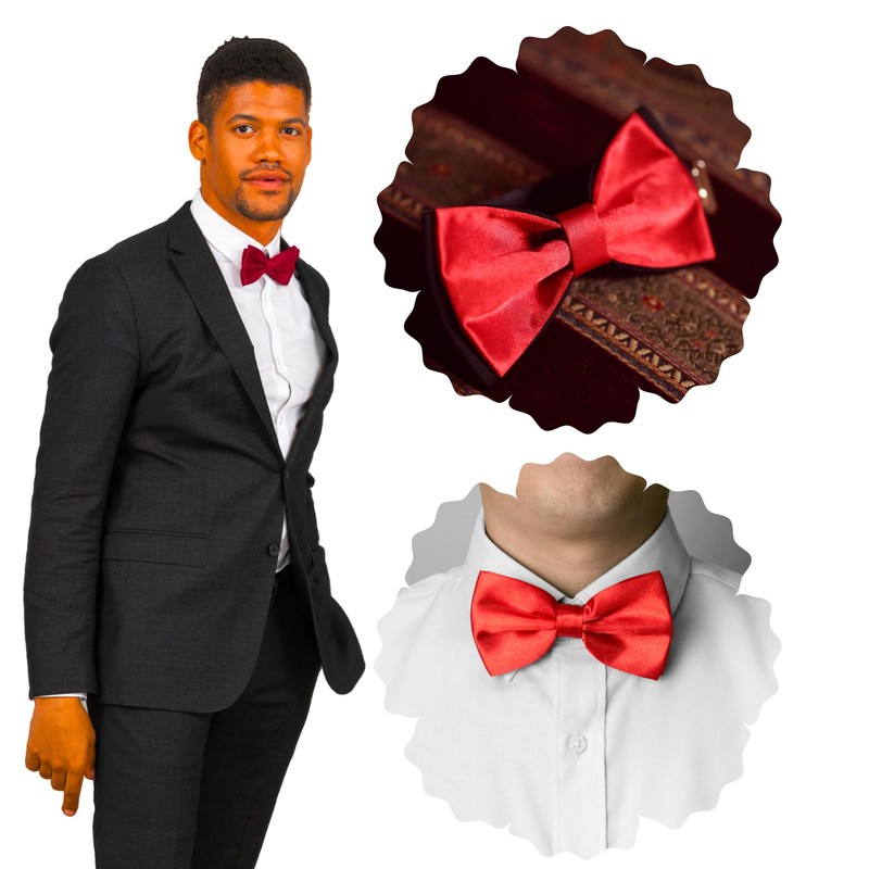 BrightPocket Mens Bow Tie Classic Solid Satin Color Pre Tied