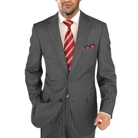 Salvatore Exte Men's Two Button 2 Piece Suit Jacket Flat Front Pants Striped (42 Regular US / 52R EU/W 36", Charcoal Gray)