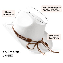 Lisianthus Men & Women's Felt Wide Brim Western Cowboy Outdoor Fedora Hats with Belt, A Shiny-white, Medium