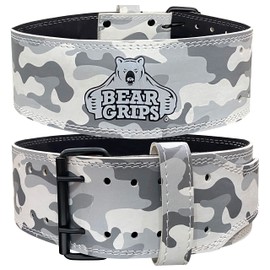 Bear Grips Weightlifting Belt, Leather Weight Belt for Men, Weight Lifting Belt for Women, Double Prong Gym Belt, Squat Belt, 5mm Powerlifting Belt, Deadlift Belt, Workout, Exercise - White Camo - S