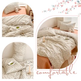 HighBuy Boho Floral Duvet Cover Full White Cotton Coquette Comforter Quilt Duvet Covers with Pink Floral,Garden Floral Bedding Set Full Lightweight Soft Cottagecore Duvet Cover Sets Cute,Full