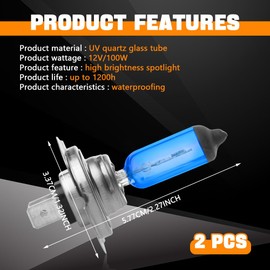 Hbxdeco 2PCS H7 Car Halogen Bulb, 12V 100W 5000K White High Beam Low Beam Bulbs, Super Bright Automotive Fog Light Bulbs Replacement, Universal Headlight Bulb for Car Truck Van SUV