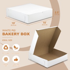 Fit Meal Prep 250 Pack White Bakery Boxes, 10 x 10 x 2.5 Inches Kraft Lining Pastry Boxes, Cardboard Treat Boxes Pie Boxes Cookie Boxes Dessert Boxes for Cupcakes, Chocolates, Donuts, Macarons