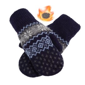 OVOY Winter Double Layer Knit Mittens for Men-Women - Warm Soft Snow Gloves for Cold Weather Accessories for Gift