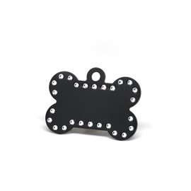 5 Bulk Wholesale Blank Swarovksi Crystal Bone Shape Premium Pet Id Tag, 9 Colors to Choose From (Black)