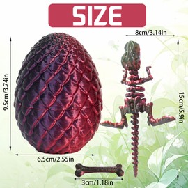CWENDANER 3D Printed Dragon Egg Mysterious Dragon Toy Realistic Movable Dragon Figures Surprise Easter Dragon Eggs Home Decor (Red Black)