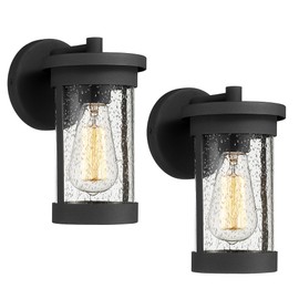 Ken & Ricky Outdoor Wall Light Fixture, Black Exterior Light Fixture, Modern Outdoor Wall Sconce with Seeded Glass for Porch Patio Garage Garden Front Door Entryway - 2 Pack