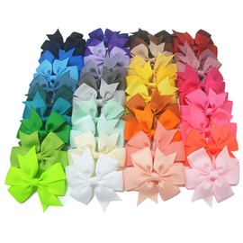 40PCS Assorted Colours Baby DIY Grosgrain Ribbon Bows Headbands Decorative Handmade Satin Bows Dress Accessory (3.15 Inch - 40 Color)