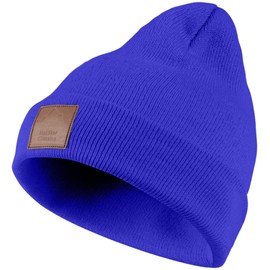 Warm Women's Beanie Hat | Men's Hat with Leather Patch | Knitted Hat Winter Hat | for Women Men Unisex | Cuffed Hats Soft & Warm, royal