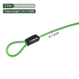 YOKIVE 2 Pcs Security Steel Cables, Coated Baggage Lock Wire Rope with Double Loop | Great for Luggage, Bicycles, Doors (Green, 2.5mmx1m)
