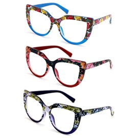 V.W.E. 3 Pairs Women Bold Oversized Floral Reading Glasses - Fashion Vintage Readers DR05 (3 Pairs Assorted, +3.50)
