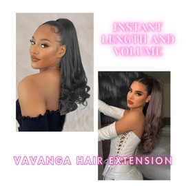 VAVANGA 18inch Yaki Drawstring Ponytail Hair Extension Kinky Straight Grey Ponytail with White Curly End, Thick Straight High Pony Tail with Loose Wave End Hair Piece f8or Black Women(18", #2T001)