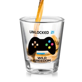 JUKFITA 21st Birthday Gifts for Him, Unique Cool Shot Glass, UNLOCKED 21, WILD FREEDOM Print, Ideal 21st Birthday Gifts for Men