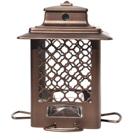 More Birds Bronze Metal Hopper Bird Feeder, Sunflower and Mixed Seed, 4 Feeding Stations, 3.6 lb Seed Capacity