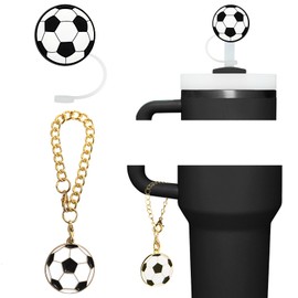 Strohhalm Deckel Set, 0.4 in 10mm Staubdicht Leck Proof Fußball Silikon Stroh Tips und Cup Chain Wiederverwendbare Stroh Toppers für Männer Teenager Jungen