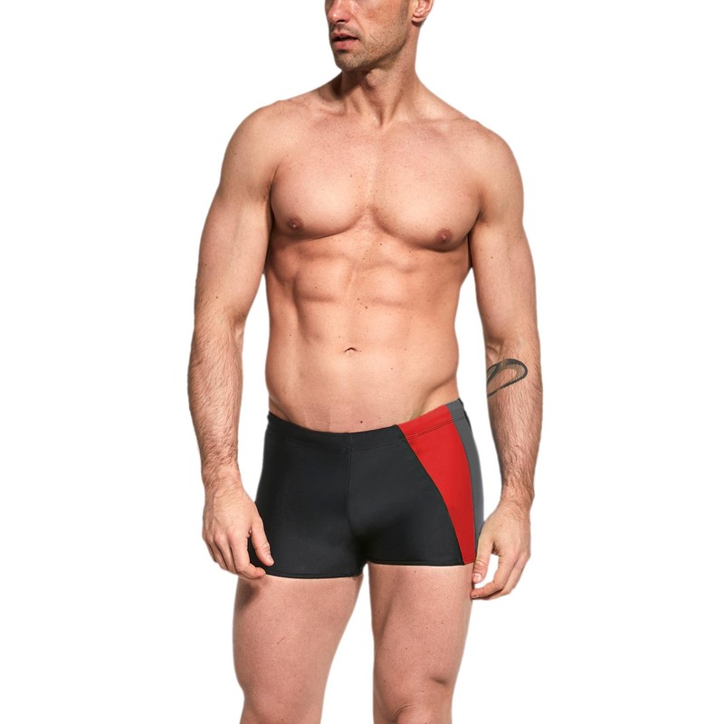 Aquarti Men's Short Swimming Trunks with Side Stripes, Black /