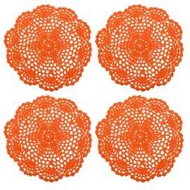 sourcing map Crochet Doilies, 4Pcs 8 Inch - Handmade Crochet Cotton Coaster, Round Lace Placemats with Floral Patterns for Wedding Party Decoration (Orange)
