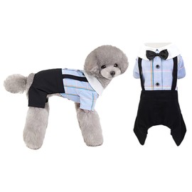 apott Blue Dog Overalls with Bow Classic Pet Jumpsuit Plaid Puppy T-Shirts and Pants Casual Clothes Outfits for Small Dogs Cats, XXL