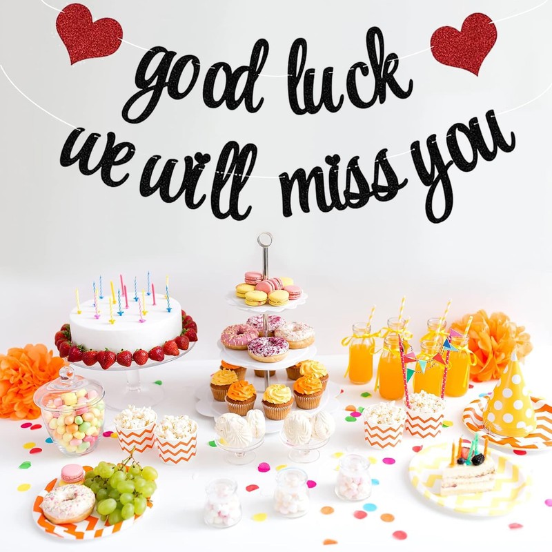 Jntahecg Good Luck We Will Miss You Banner, Black, 7.5